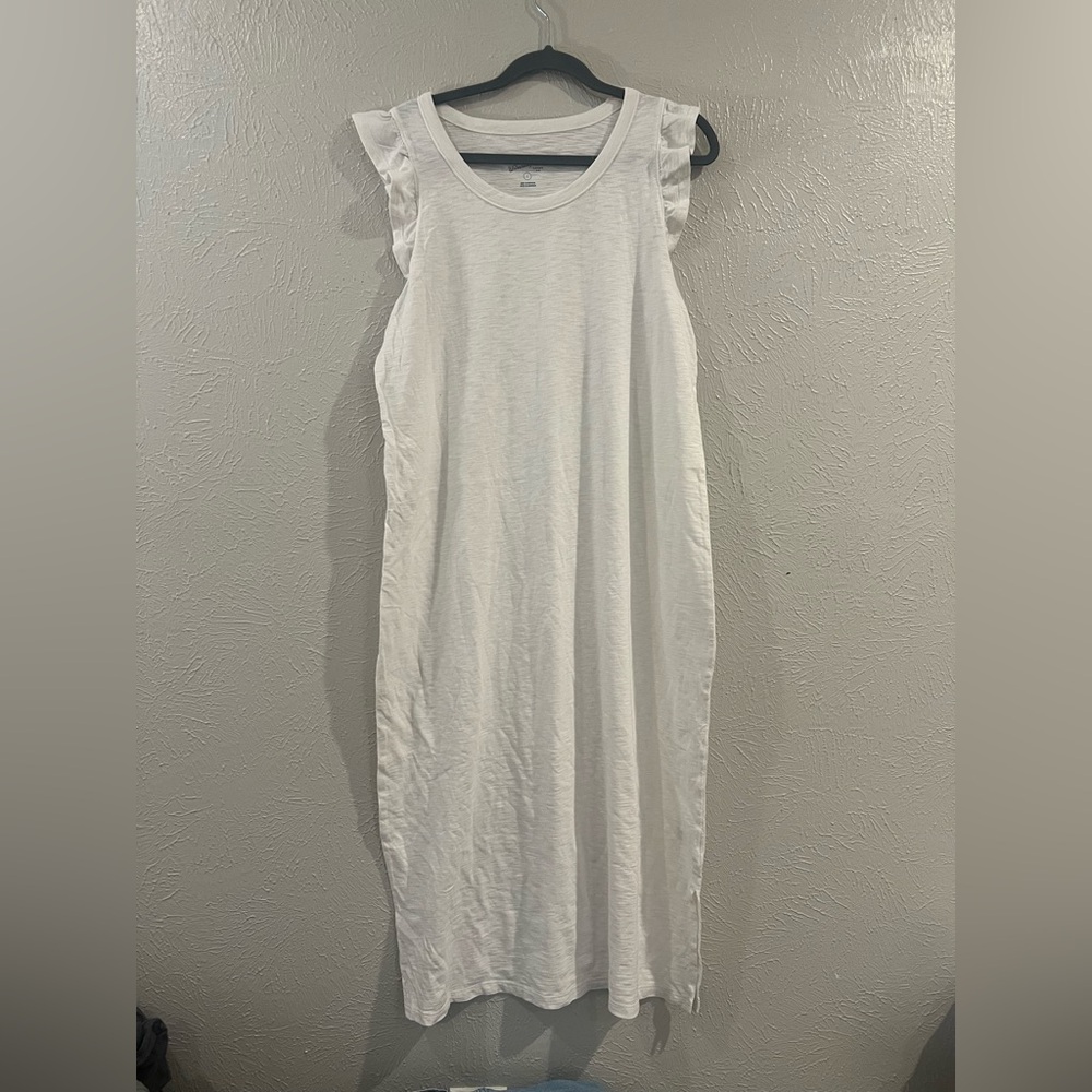 Universal Thread White Sleeveless Midi Dress with Ruffle Shoulders